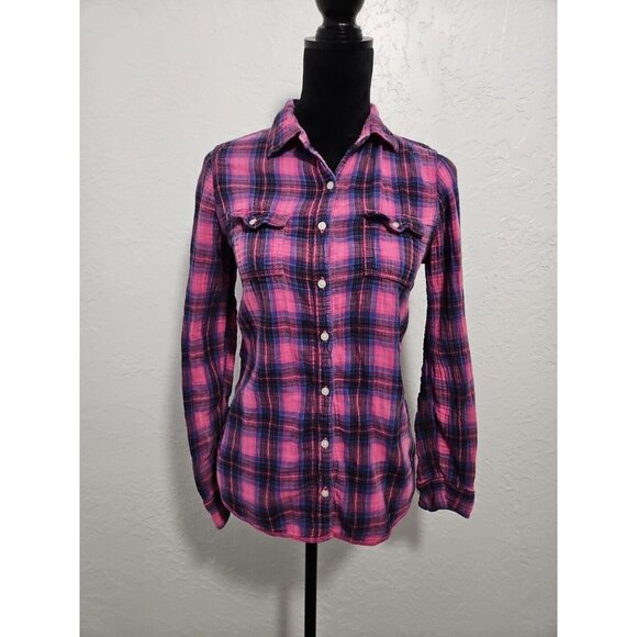 VTG Womens Victorias Secret PINK plaid Button Up Shirt Y2k Cabin Barbiecore - Picture 1 of 14